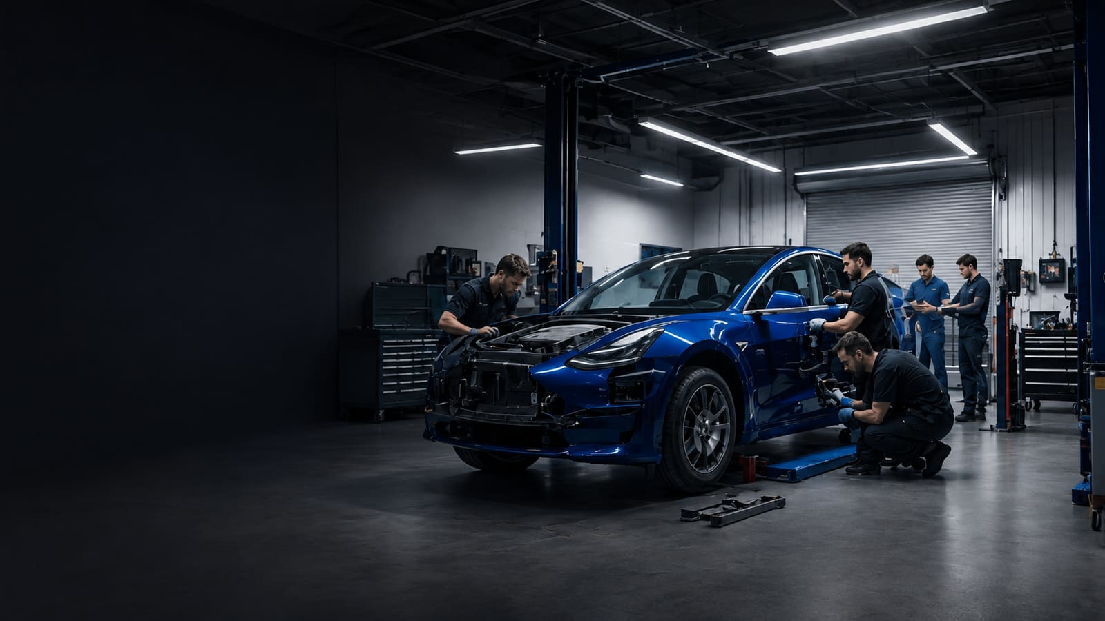 Майстри працюють над Tesla Model 3 у сервісному цеху